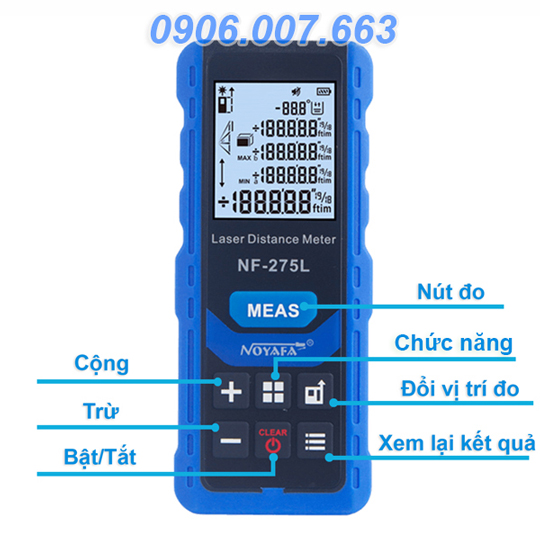 Chức năng nút máy đo laser tia xanh